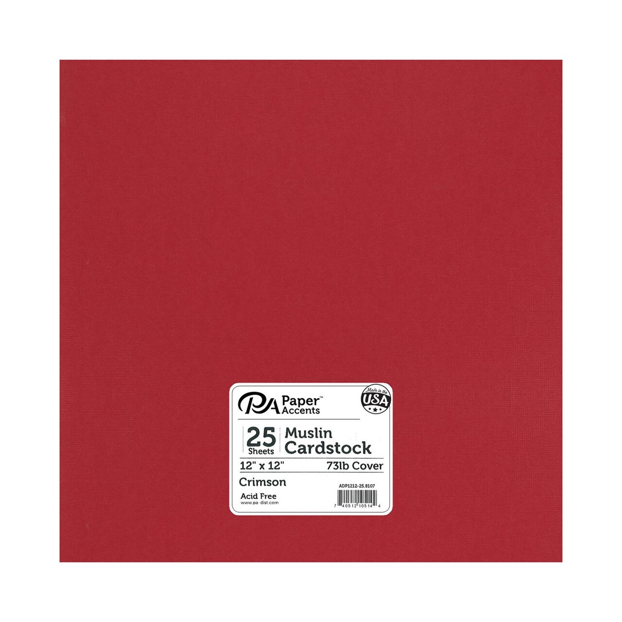 PA Paper Accents Muslin Cardstock 12" x 12" Crimson, 73lb colored cardstock paper for card making, scrapbooking, printing, quilling and crafts, 25 piece pack